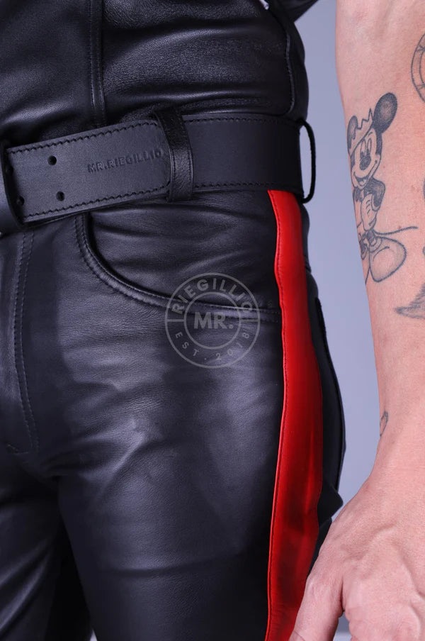 Berlin Leather 5 Pocket Pants - Black With Red Stripe