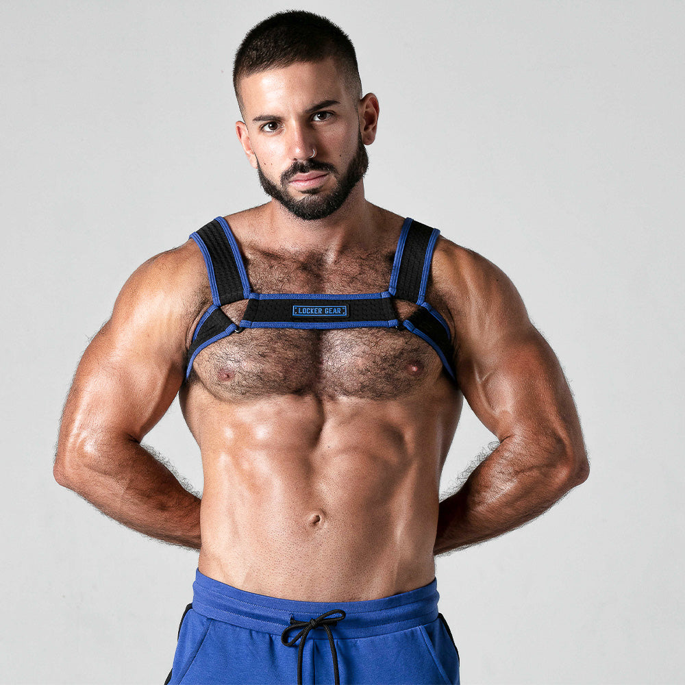 Blue and black mesh harness - Men's fetish wear