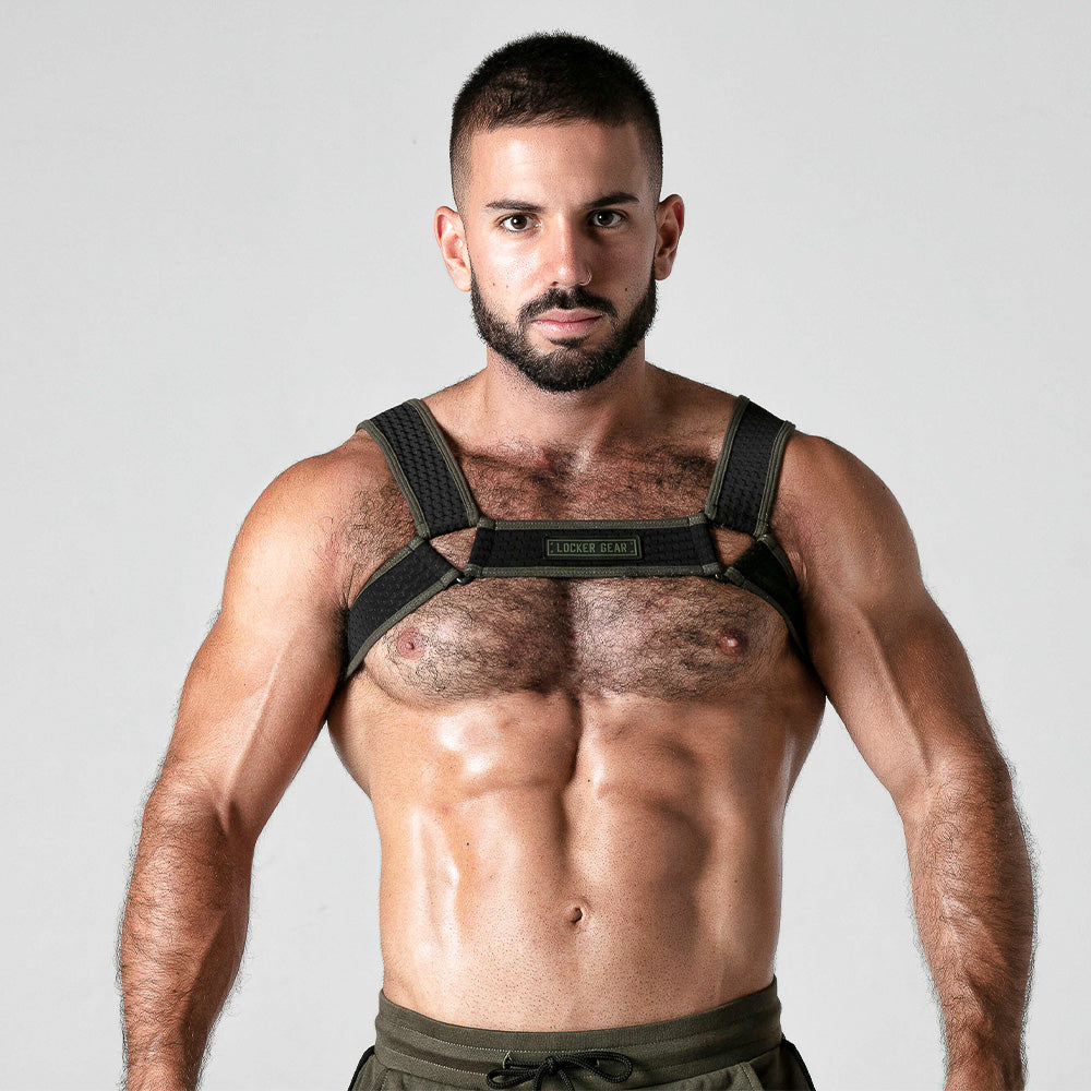 Black green men's mesh harness - BDSM apparel
