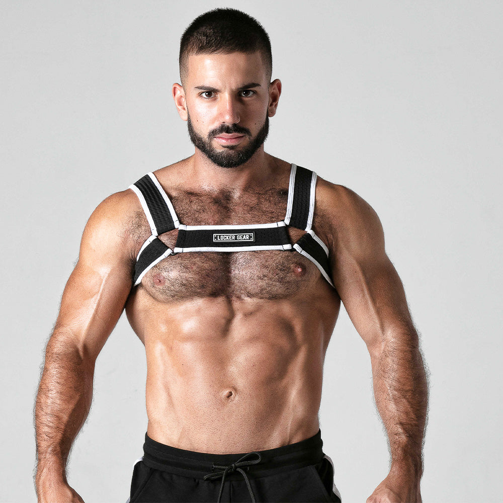 Fetish wear: Men's black and white body harness