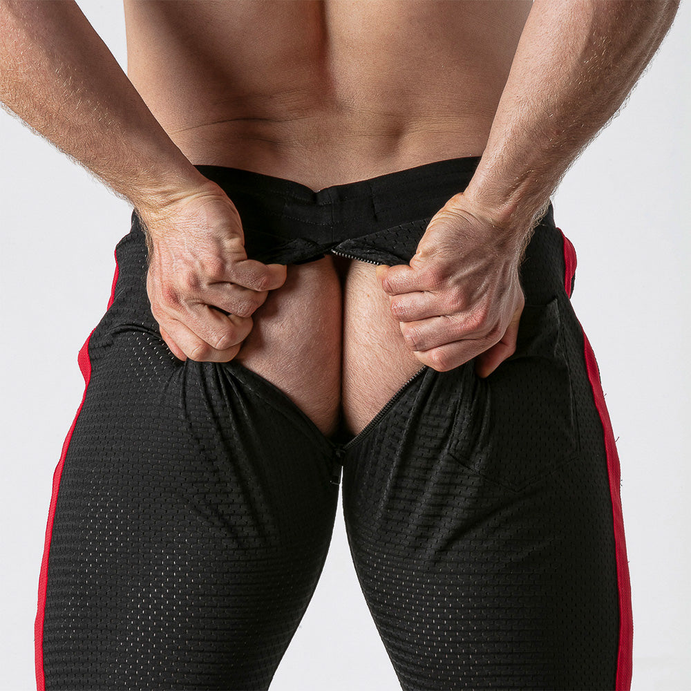 Mesh Back-Zip Jogger with Red Stripe