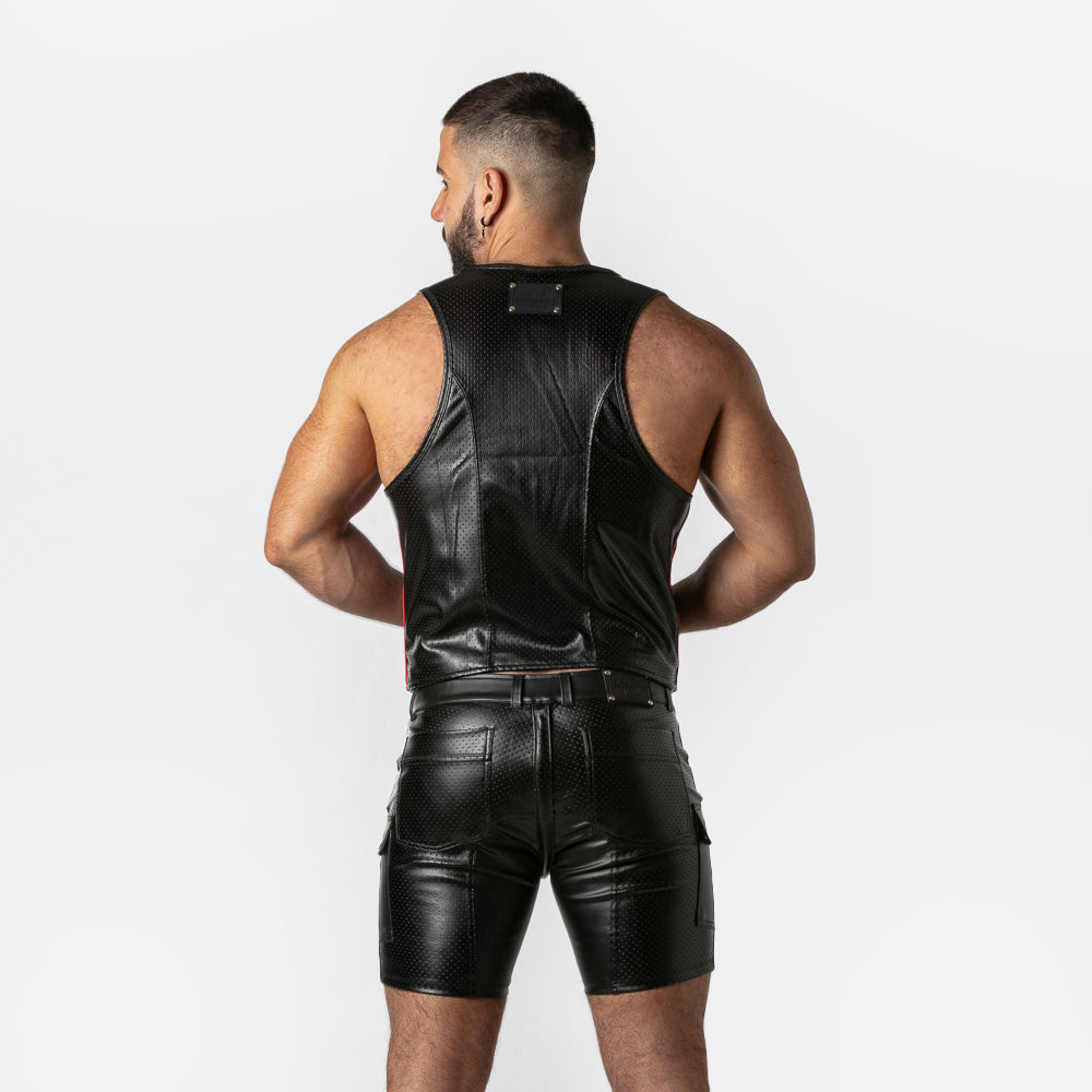 Leather fetish - Men's black leatherette vest