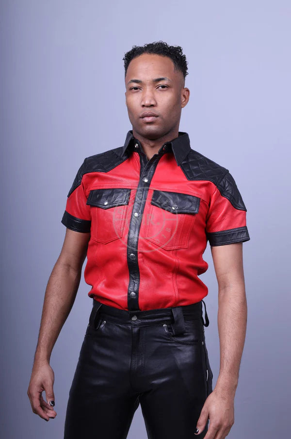 Red Leather Shirt with Black Padding