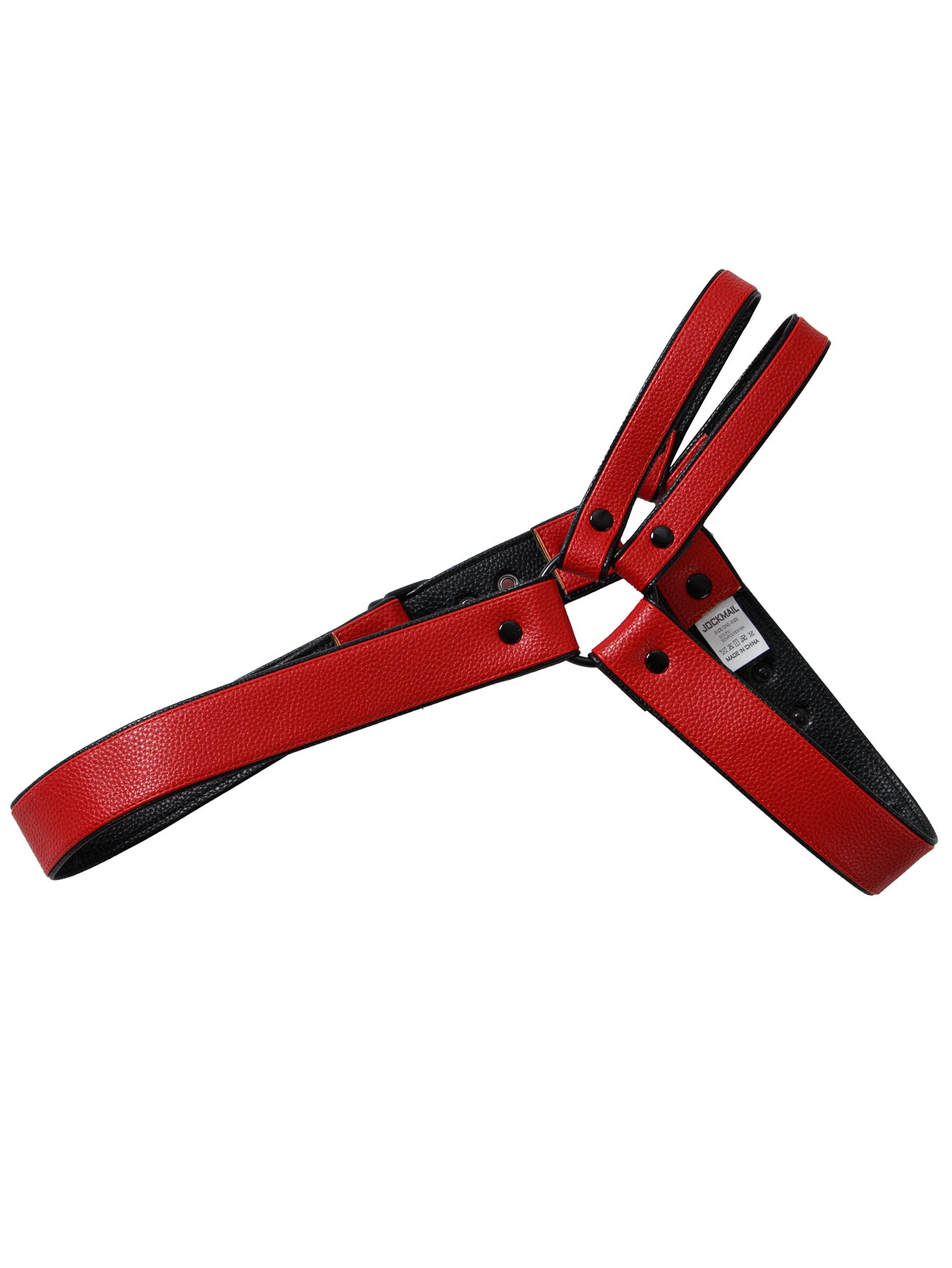 Red Adjustable Leather Shoulder Harness made of premium leather material with adjustable buckles for fit, and snaps that allow the two shoulder pieces to be adjusted or removed.