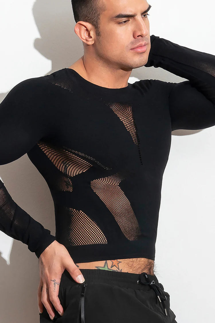 High-stretch, open long sleeve shirt. Made of supportive stretch compression, lightweight and breathable knit. Available in blue or black.