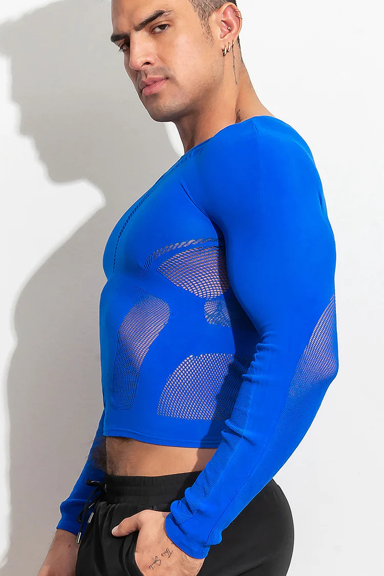 High-stretch, open long sleeve shirt. Made of supportive stretch compression, lightweight and breathable knit. Available in blue or black.