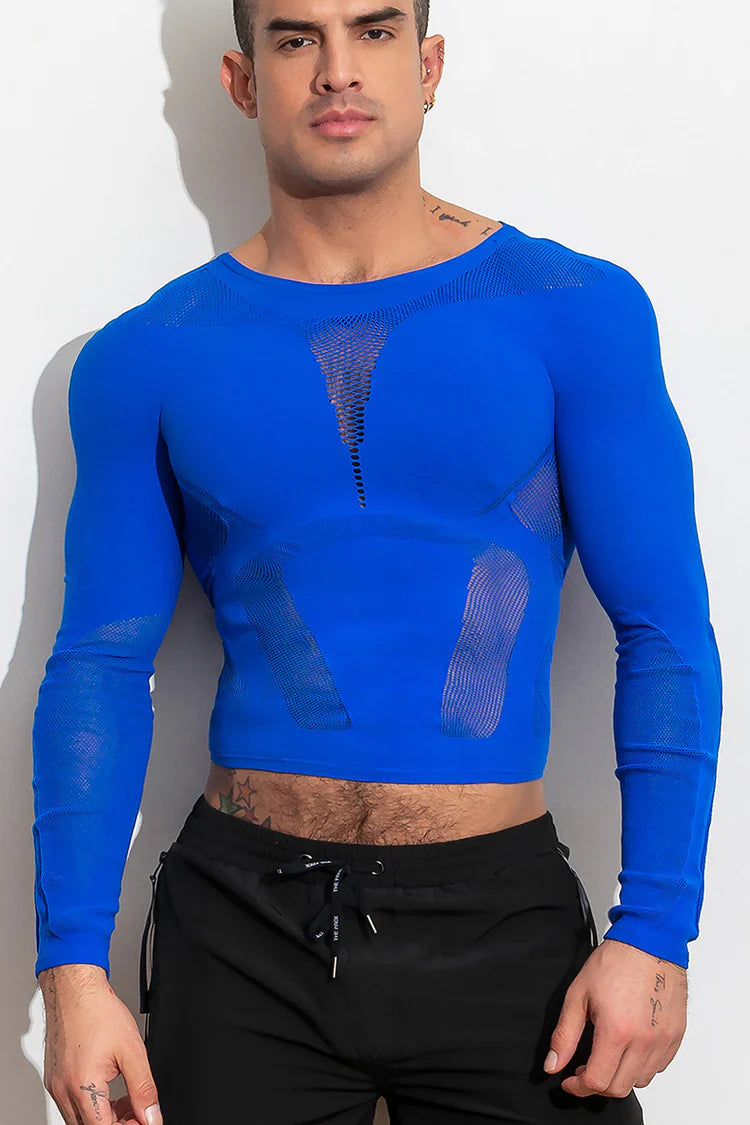 High-stretch, open long sleeve shirt. Made of supportive stretch compression, lightweight and breathable knit. Available in blue or black.
