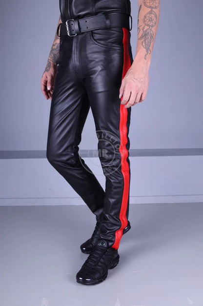 Berlin Leather 5 Pocket Pants - Black With Red Stripe