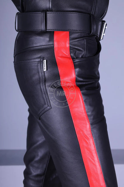 Berlin Leather 5 Pocket Pants - Black With Red Stripe