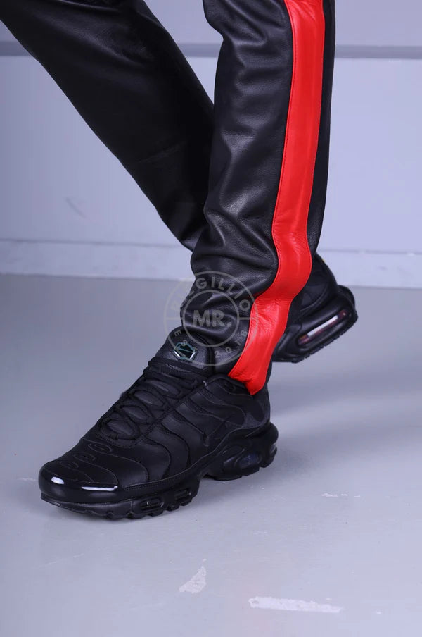 Berlin Leather 5 Pocket Pants - Black With Red Stripe