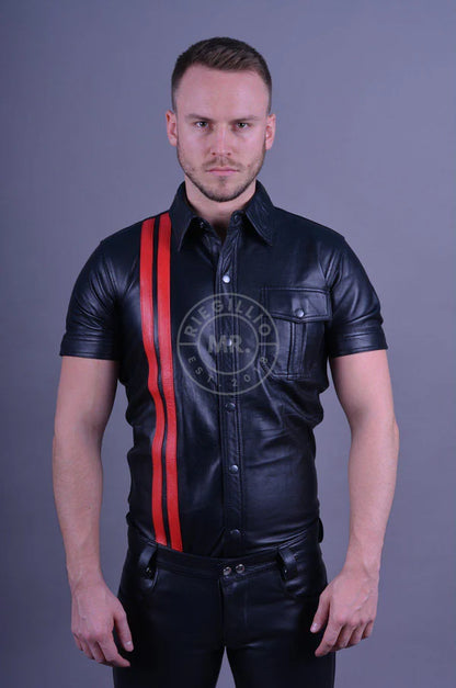 Black Leather Shirt - Red Stripes