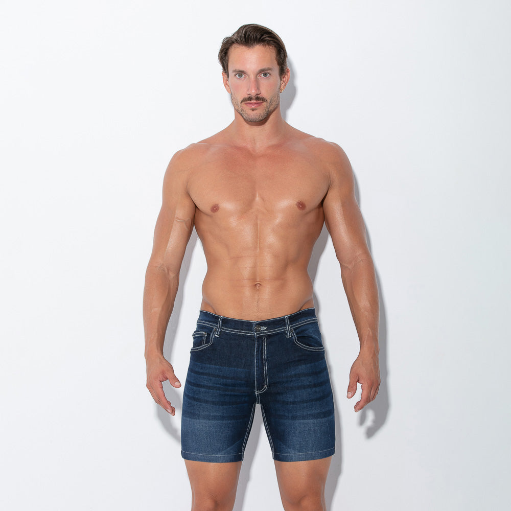 Men's sexy low-rise blue denim shorts 