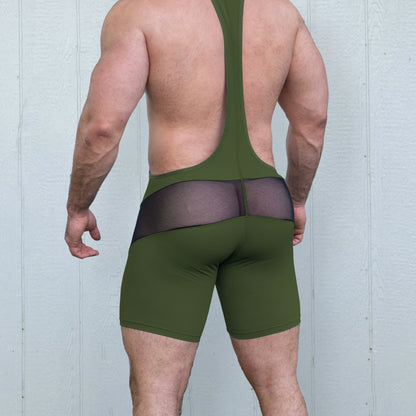 Mesh bottom gay green singlet
