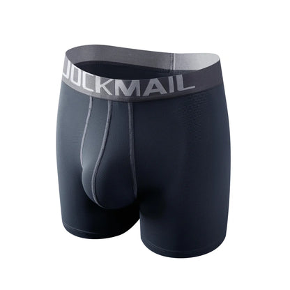 Long leg sport mesh boxer engineered with a mesh inner pouch and side panels and made of stretch nylon.