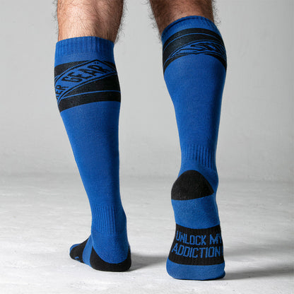 Sexy blue and black knee-high socks for sale - Sock fetish 