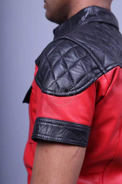 Red Leather Shirt with Black Padding