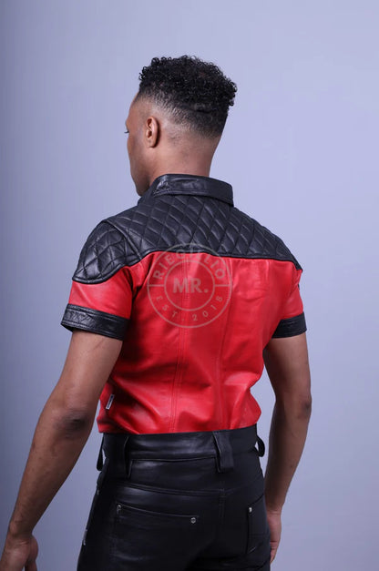 Red Leather Shirt with Black Padding