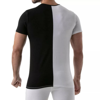 ToF's two-toned white and black, round-necked T-Shirt is made of soft, comfortable cotton jersey, with no seams on the side and TOF's logo sewn on the chest. 